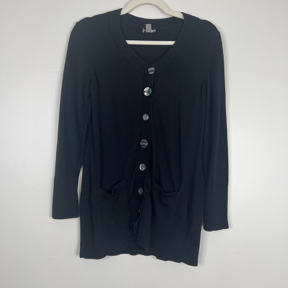 J Jill Button Front Longline Cardigan Mother of Pearl Buttons Cotton Silk Blend